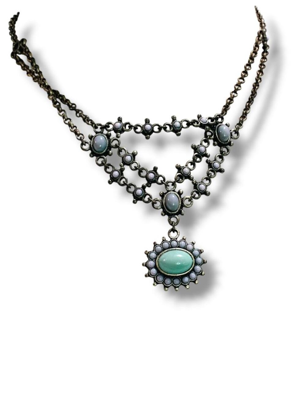 Vintage Avon Signed Pendant Statement Necklace 16-19" Pewter Color Chain